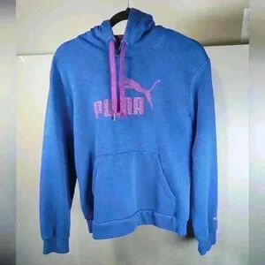 PUMA Graphic Hoodie Sportswear Logo Pullover  Vintage Blue - Womens M